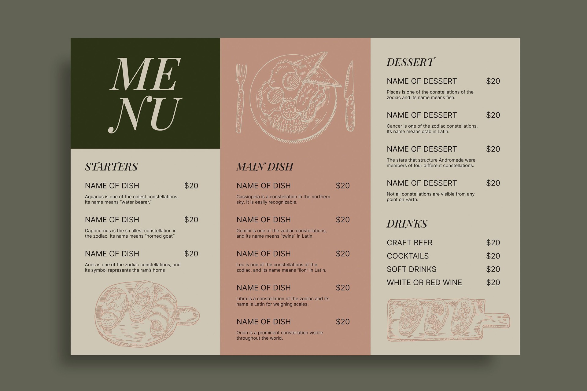 vintage style hand drawn menu design